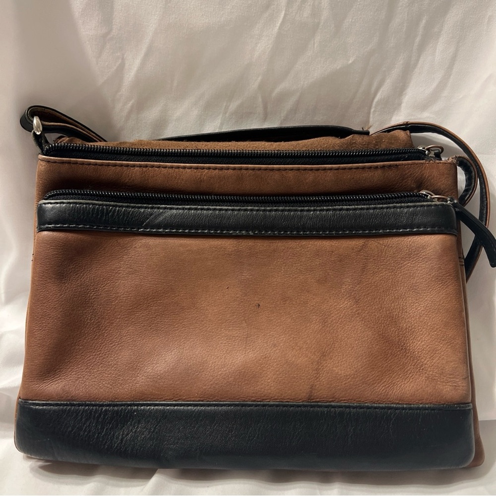Tan and Black Crossbody Bag Leather Minimalist Travel Utility Purse RFID